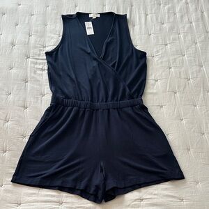 LOFT dark Blue V-Neck Romper